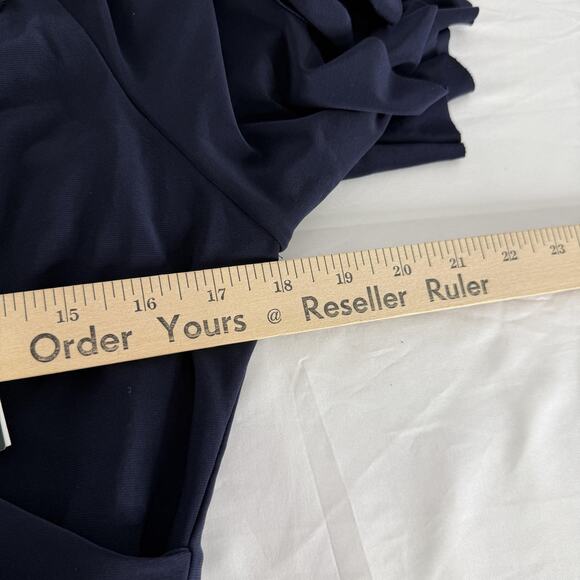 Ralph Lauren Dress Womens 12 Navy Blue Beaded Straps Flutter Sleeve Midi Gown - Picture 8 of 9